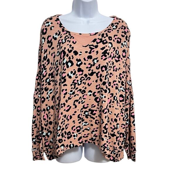 Honeydew Peach Animal Print Boxy Top Size Large - Picture 1 of 5